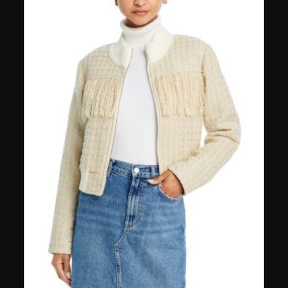 NWT SZ L ANTHROPOLOGIE MOTHER JEAN SWISHER FRINGE BOMBER TWEAD JACKET IVORY $450 - Picture 1 of 4